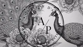 Miniature : Pavo Paeonia — Couple de paons  | Dessin à l’encre animé par IA  | Franck Auguste Pitoiset