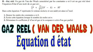 Miniature : Thermodynamique exercice gaz reél gaz de VAN DER WAALS coefficients thermoélastiques