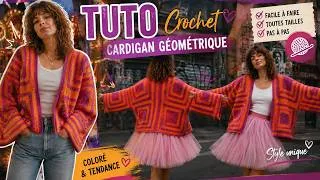 Miniature : "Cardigan Géométrique"- #tutocrochet #crochet