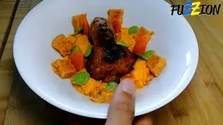 Miniature : CUISSE DE POULET BLANC DEUX CUISSONS, PUREE DE CAROTTE AU LAIT DE COCO,  POLENTA AU CHORIZO, FEVE