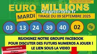 Miniature : EUROMILLIONS TIRAGE MARDI 09 SEPTEMBRE 2025 LES N° GAGNANTS
