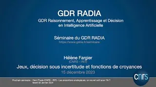 Miniature : Séminaire du GDR RADIA (Intelligence Artificielle) - #25 - Hélène Fargier