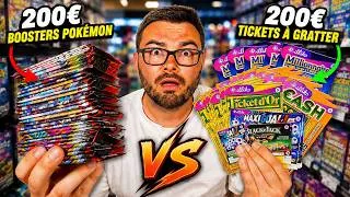 Miniature : J'achète 200€ de TICKET A GRATTER VS 200€ de BOOSTER POKÉMON ! (lequel est le plus rentable ?)