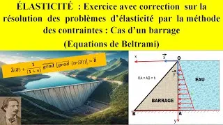 Miniature : ÉLASTICITÉ :  Exercice résolu pour la détermination du tenseur de contraintes dans un barrage poids