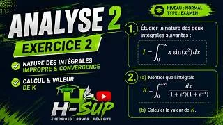 Miniature : 🔥 Analyse 2 – Exercice 2 Corrigé | Intégrales Impropres & Convergence (Type Examen)