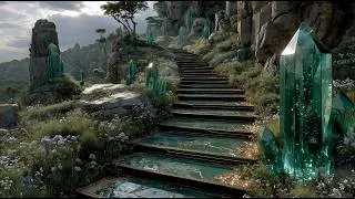 Miniature : Emerald Crystal Stairway Through a Magical Mountain Garden - Peaceful Medieval Fantasy Music | 4K