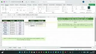 Miniature : TP : Total des récoltes par culture sur Excel