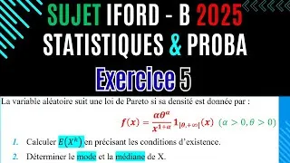 Miniature : Correction Sujet IFORD B 2025 STATISTIQUE & PROBA    EXERCICE 5  [Loi de Paréto]