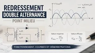 Miniature : Redressement monophasé double alternance à point milieu : cours complet