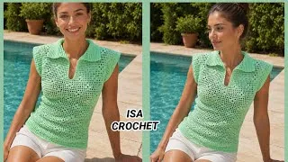 Miniature : 💚 Tuto pas à pas ! POLO /TOP "FLORIDE" au crochet fil @loupassion