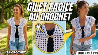 Miniature : ❤️ GILET "CAROLINA" SANS Coutures FACILE AU CROCHET FIL @Loupassion  