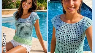 Miniature : 😍TOP/BLOUSE "APRIL" TOP DOWN SANS COUTURES  AU CROCHET FIL @LOUPASSION 