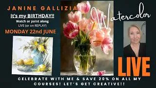 Miniature : SPECIAL WATERCOLOR LIVE for my BIRTHDAY!! Learn how to be creative and still paint solid paintings!