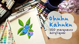 Miniature : Ohuhu Kahuku 120 couleurs review 🌸 Unboxing + illustration de bleuets avec marqueurs acryliques