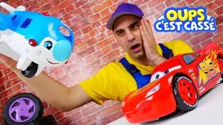 Miniature : Flash McQueen a causé un accident. Réparation d'un avion. Vidéo en français pour garçons.