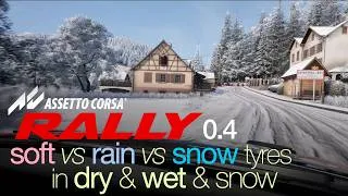 Miniature : Assetto Corsa Rally v0.4 – Soft vs. Rain vs. Snow tyres in Dry & Wet (Replay, Benchmark)