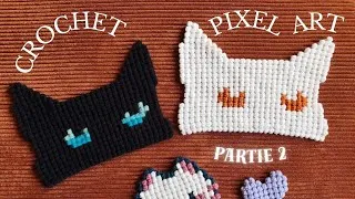 Miniature : PIXEL ART CROCHET - PARTIE 2 - Tutoriel couleur et raccord - Tête de chat | Julie Macramé Crochet