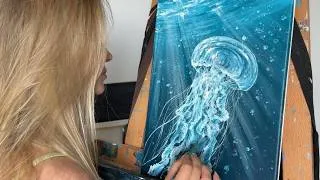 Miniature : Comment peindre une MÉDUSE à l'acrylique 🪼 Tuto peinture acrylique facile et relaxant !