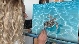 Miniature : Comment peindre une tortue sous l'eau - Tuto peinture acrylique débutant et rapide !!