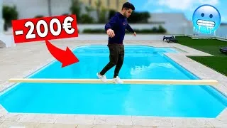 Miniature : LE DERNIER A TOMBER DU PONT dans la PISCINE GELEE GAGNE 200€ !! (Pool challenge)
