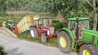 Miniature : Towing Huge bale Trailer with Winch to get it OUT