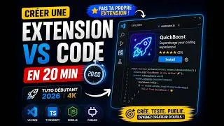 Miniature : Créer une Extension VS Code en 20 Min | tuto Débutant 2026 (Fais ta propre extension VS Code