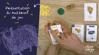 Miniature : La Course à l'Oseille : présentation du matériel (dés, pions, jeton et cartes)