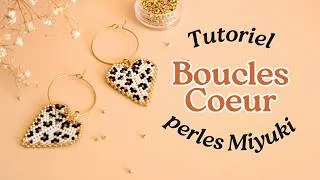 Miniature : Tutoriel Boucles d'oreilles Miyuki coeur en Peyote circulaire style léopard