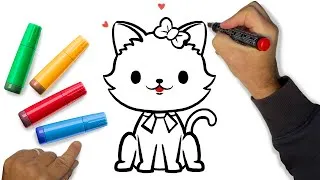 Miniature : Comment dessiner et colorier un petit chaton kawaï 🐱🐱🐱 dessin facile pour enfant