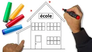 Miniature : Comment dessiner et colorier une belle école kawaï 🏠🏠🏠 dessin pour enfant facile