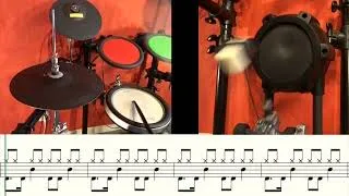 Miniature : Cours de Batterie N°12  Croche pointée-Double en rythme avec Grosse-Caisse,débutants,Drum beginners