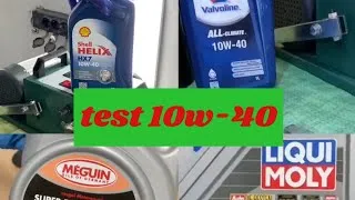Miniature : Test shell 10w-40 Valvoline 10w-40 Meguin 10w-40 Liqui Moly  mos2 10w-40