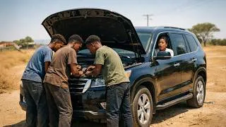 Miniature : Trois triplés pauvres réparent un SUV en panne — la femme entend leur nom et reste figée