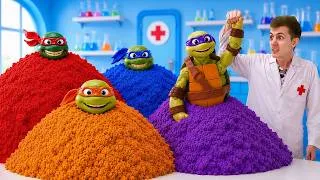 Miniature : Hé, docteur ! Les tortues super-héros et les bains colorés en pâte à modeler. Jeux au docteur