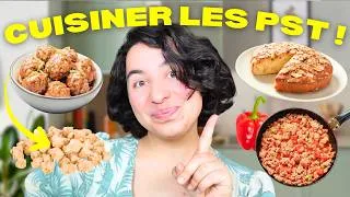Miniature : 4 RECETTES POUR CUISINER LES PST : boulettes, mijoté, steaks & gâteau protéiné (vegan + sans gluten)