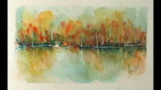 Miniature : Scène d'automne à l'aquarelle en accéléré.