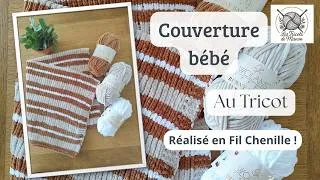 Miniature : Couverture bébé au Tricot 🧶 - Réalisé en Fil Chenille 🐛 #tricot 