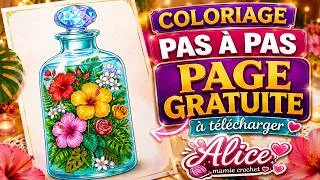 Miniature : 🎨 COLORIAGE PAS À PAS : FLACON FLEURI GRAYSACALE 🌺 | PAGE OFFERTE À TÉLÉCHARGER #prismacolor