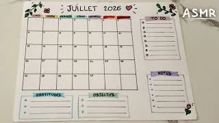 Miniature : ASMR 🌸 Je crée ton planning de Juillet à la main... Bullet journal,  chuchotements & sons de feutres