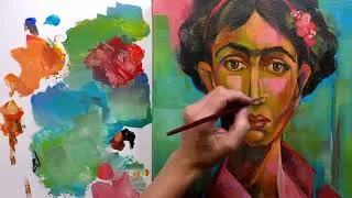 Miniature : Interprétation de Frida créée en peinture. Interpretation of Frida created in my on line course.