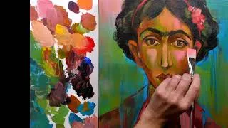 Miniature : Interprétation de Frida créée en peinture. Interpretation of Frida created in my on line course.