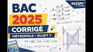 Miniature : BAC 2025 🇫🇷 Métropole – Sujet 1 corrigé intégral (Maths Spé)