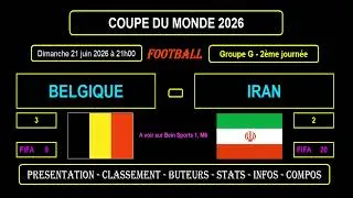 Miniature : BELGIQUE - IRAN : 2ème journée GROUPE G - COUPE DU MONDE 2026