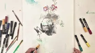 Miniature : Utiliser les crayons Posca avec les transfert d'images en technique mixte