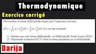 Miniature : Exercice corrigé thermodynamique forme différentielle exacte de la pression, smpc s1, ensa ,cpge,fst