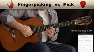Miniature : Fingerpicking Vs Pick Guitar Solo tutorial."Guitar Solo Study in Em". Spanish Guitar.