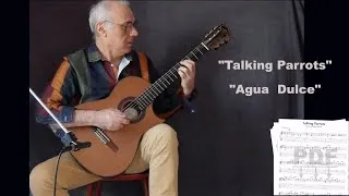 Miniature : Classical guitar tabs and scores. "Talking Parrot". "Agua Dulce". Acoustic guitar Fingerstyle.