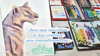 Miniature : Réhausser une aquarelle avec des néocolors (la lionne partie 3)