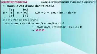 Miniature : 5.06 Géométrie projective - Calcul de l'appartenance d'un point  à une droite
