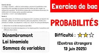 Miniature : Exercice de bac :  Probabilités (Centres étrangers 13 juin 2025 jour 2)